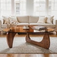 thumbnail image 1 of 43.3 Inch Coffee Table for Living Room, Mid Century Modern Center Table with Tea-Tinted Glass Top and Walnut Wood Base, Tea-Tinted/Walnut, 1 of 6