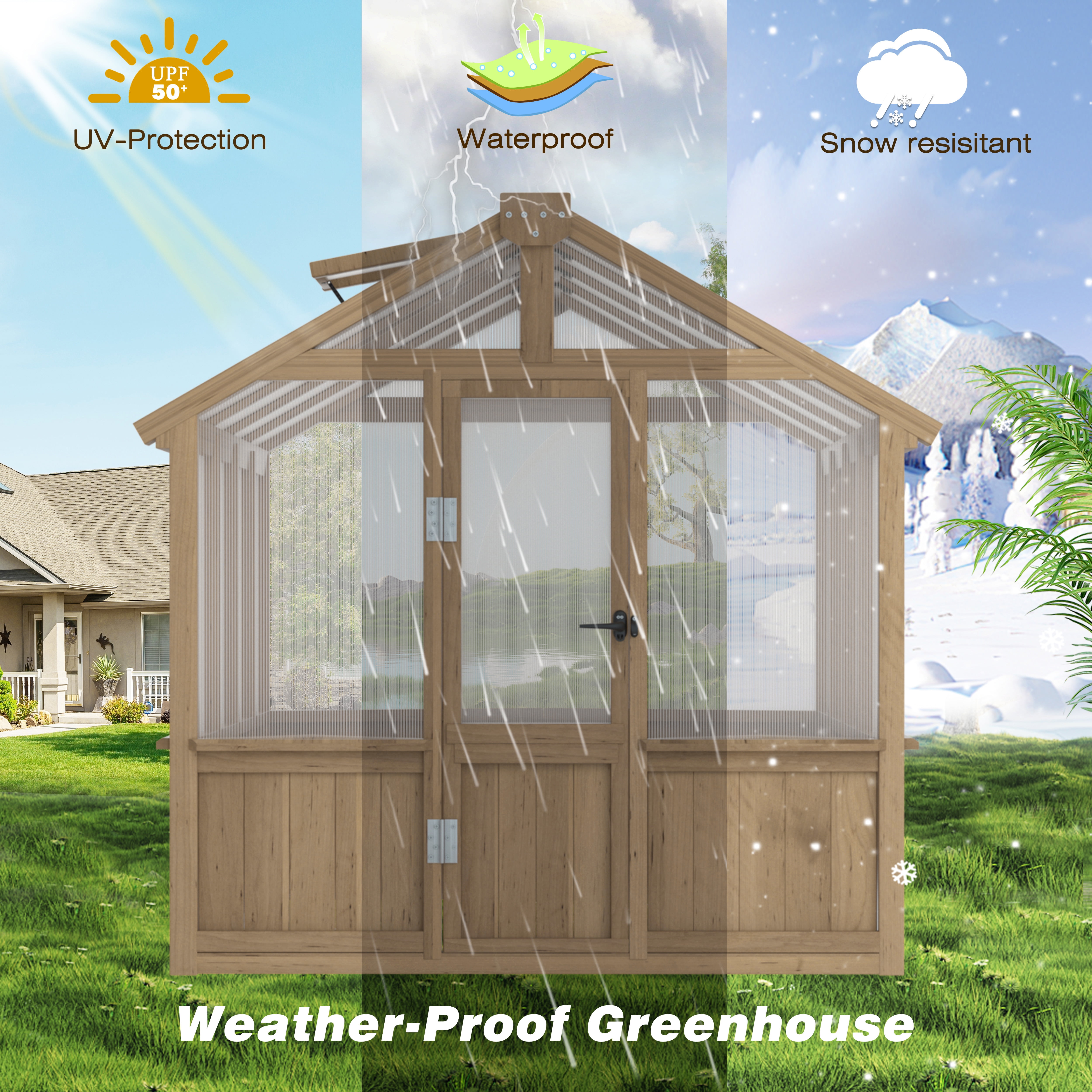 VEIKOUS 8'x6' Outdoor Cedar Wood Greenhouse w/ Lockable Door & Adjustable Window for Patio