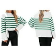 thumbnail image 3 of Women'S Striped Knit Oversized Fall Sweaters 2025 Trendy Clothes Crewneck Winter Pullover Sweater Side Split Green XXL, 3 of 6