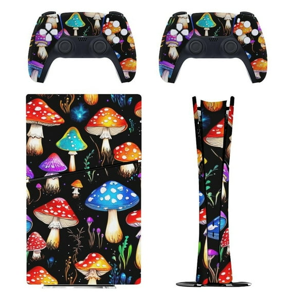 Skin Sticker for PS5 Slim Standard PS5 Pro Disc Digital Edition Console and Controllers Decals for Playstation 5 (Fantasy Mushroom,PS5 Pro Disc Edition)