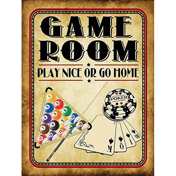 Game Room Play Nice or Go Home Metal Sign, Poker, Billiards, Gaming, Mancave, Den, WallDecor