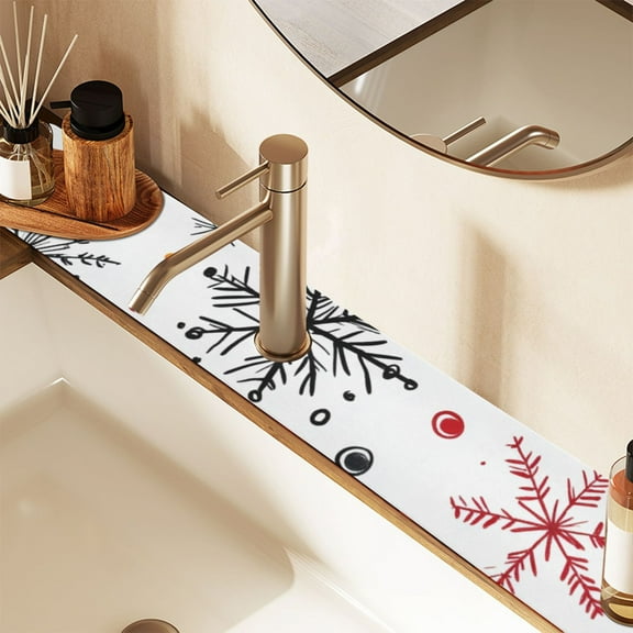 Christmas Snowflakes Sink Splash Guard Faucet 30x5.4in Drying Mat Drying Mat Absorbent Pad for Bathroom Kitchen 1PCS