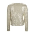 thumbnail image 2 of Woman Jacket,Round Neck Long Sleeve Solid Color Cardigan Casual Versatile Sequin Jacket, 2 of 4