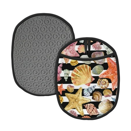 

Qekee Sea Shell Pattern Silicone Pot Holders Oven Mitts Heat Resistant Hot Pads Non Slip Pot Holder Towel Cloth Interior Lining
