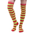 thumbnail image 4 of Women's Extra Long Striped Socks Over Knee High Opaque Stockings (Red & Lime Green), 4 of 4