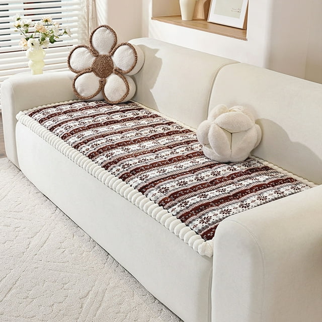 QIPOPIQ Fuzzy Rabbit Plush Sofa Cover Thick Soft Fur Sectional Couch Cover Furry Fluffy Cushion Cover Non-Slip Sofa Slipcovers Vertical Stripe Furniture Protector