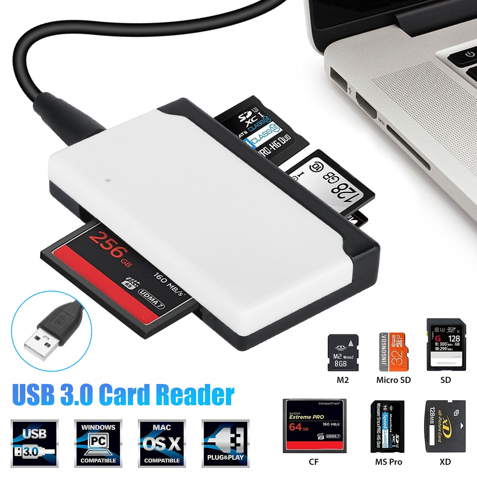 træthed Byen profil TSV 6-in-1 USB C SD Card Reader, Portable USB 3.0 Memory Card Reader Fit  for TF Card/Micro SD/SD/XD/CF/M2/MS, Camera Flash Card Reader, SD Card  Adapter Support Windows, Linux, Mac OS, Android -