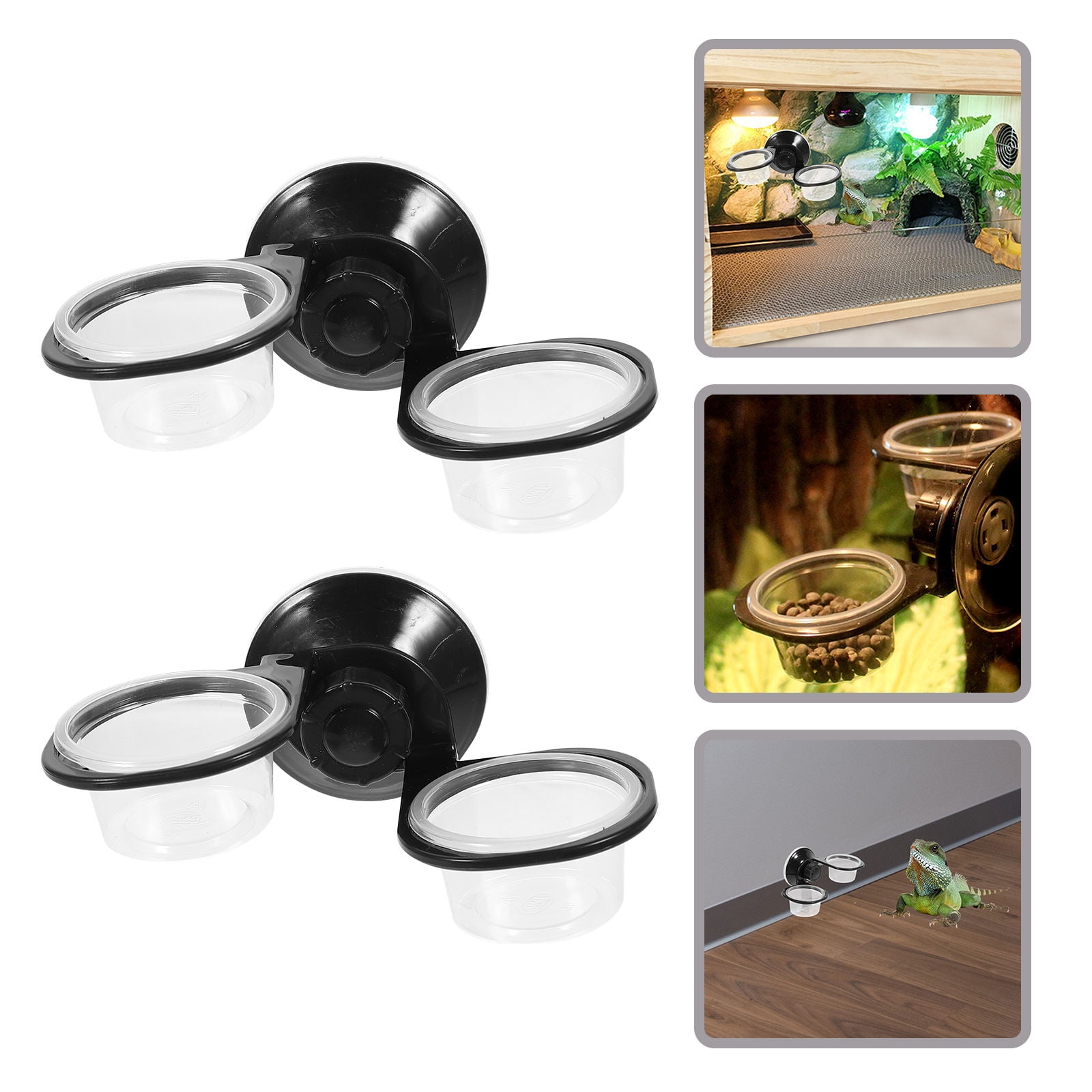 HAMPPLIES 2-Pack Black Plastic Hanging Reptile Dish for Feeding and Drinking, Pet Water and Food Bowl