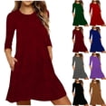 thumbnail image 6 of gakvbuo Summer Dress For Women Mini Dress Tunic Dress Womens Solid Color Round Neck 3/4 Sleeve Loose Mid Calf Nightgown, 6 of 8