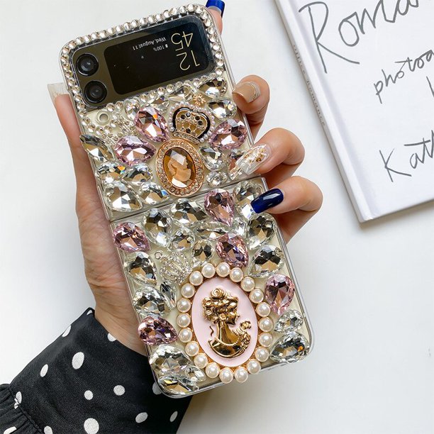 Funda dura de lujo para teléfono Samsung Galaxy Z, carcasa trasera con diamantes de imitación ostentosos, transparente, con tapa 4 y 3, para mujer y Niña qiuyongming unisex