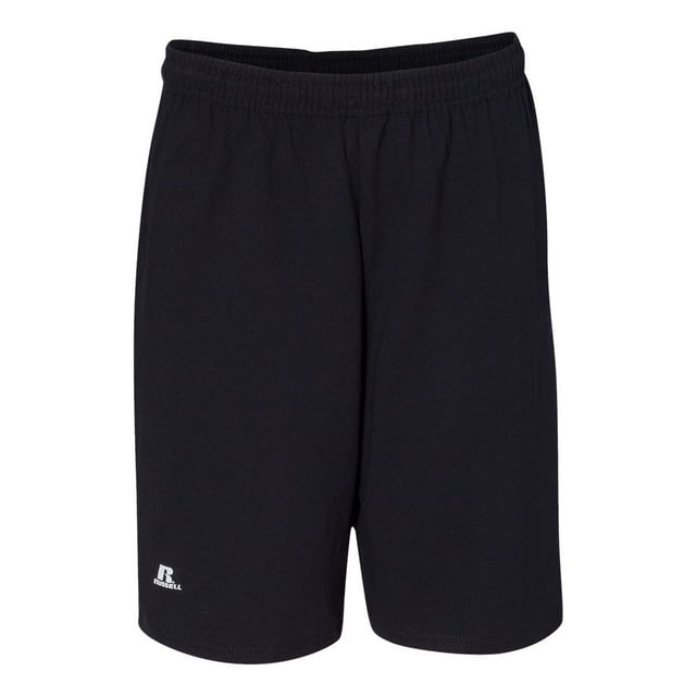 Russell Athletic Essential Jersey Cotton 10 Shorts with Pockets, 2XL, Black
