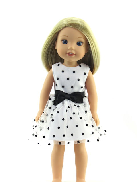 White Black Dotted Sleeveless Dress for 18'' AG American Doll Dolls Dress Up 