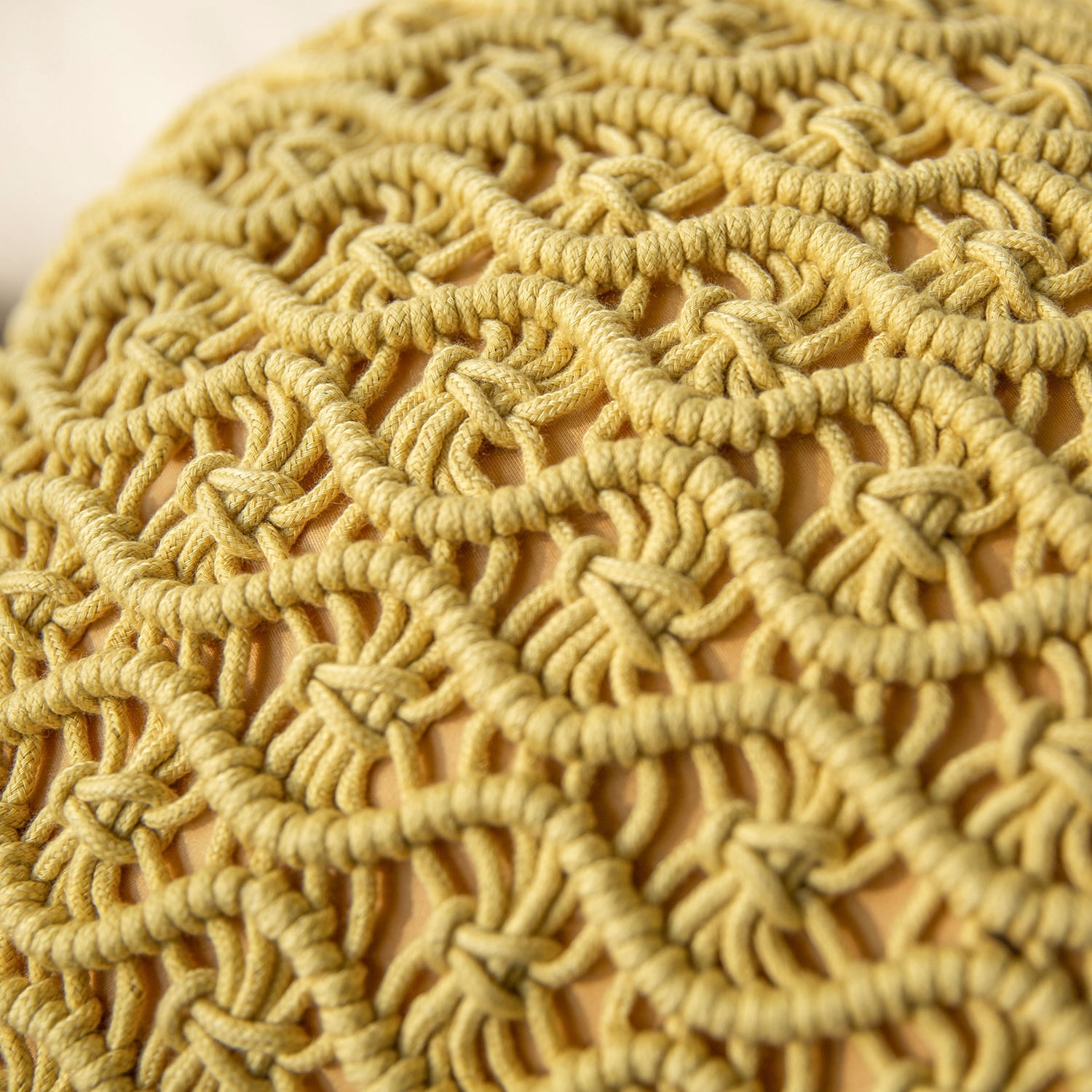 Phantoscope 100% Cotton Handmade Crochet Woven Boho with Tassels Series Decorative Throw Pillow, 16" x 16" Round, Yellow, 1 Pack
