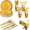 Golden Rainbow, variant on 201-piece disposable party tableware set with paper plates, cups, napkins, straws, tablecloths, plastic knives, forks and spoons for a variety of party occasions for up to 25 people (Silver Star)