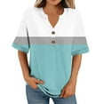 thumbnail image 5 of GaThRRgYP Women's Short Sleeve Tops for Summer Casual Look,Women Fashionable and Comfortable Fashion Casual Button V-Neck T-shirt Loose and Elastic Non Positioning Printing Top Light Blue XL, 5 of 6