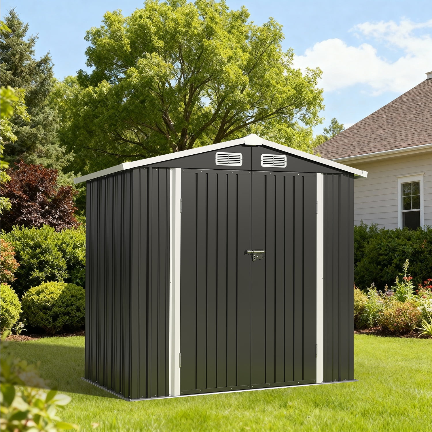 BaPiPro 6'x4' Outdoor Metal Shed - Shed and Outdoor Storage for Garden Tools/Bikes/Garden Equipment, Lockable Waterproof, Black