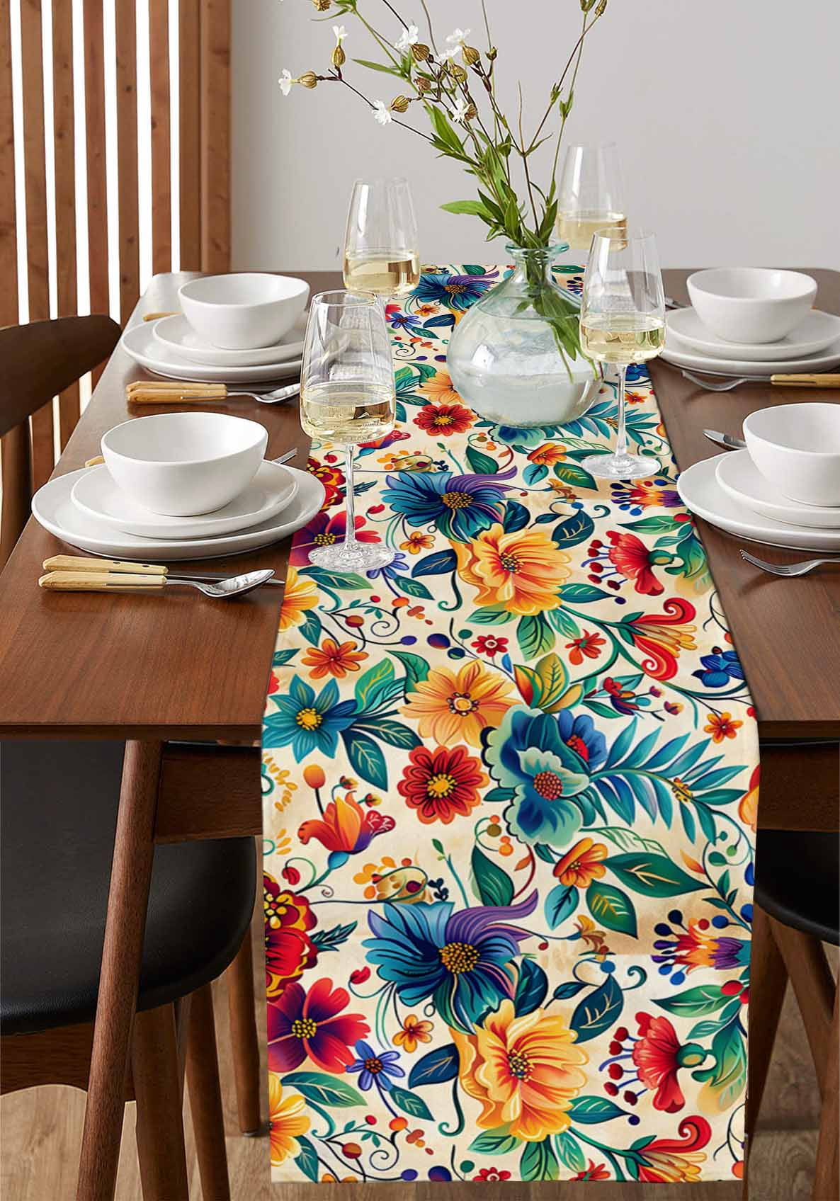 Ldtrchee Vintage Botanical Table Runner 72 Inches, Spring Floral Summer Vintage Bed Runner Dresser Scarves Tabletop for Indoor Outdoor Parties/Ceremony/Banquet, 16" x 72"