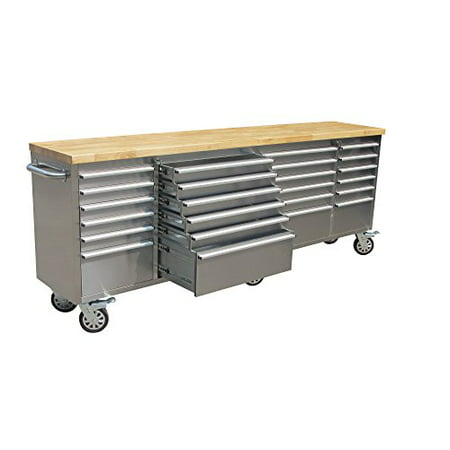 Thor 96 inch 24 Drawer Wide Stainless Steel Anti-Fingerprint Tool Chest with Work