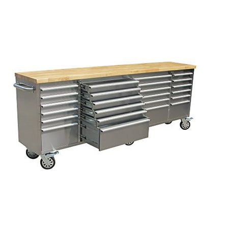 10 Drawer Tool Chest Thor 96 inch 24 Drawer Wide Stainless Steel Anti-Fingerprint Tool Chest with Work Station ()
