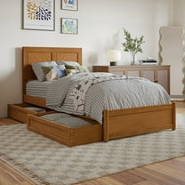 Clayton Twin XL Platform Bed Panel Footboard & 2 Storage Drawers in Light Toffee