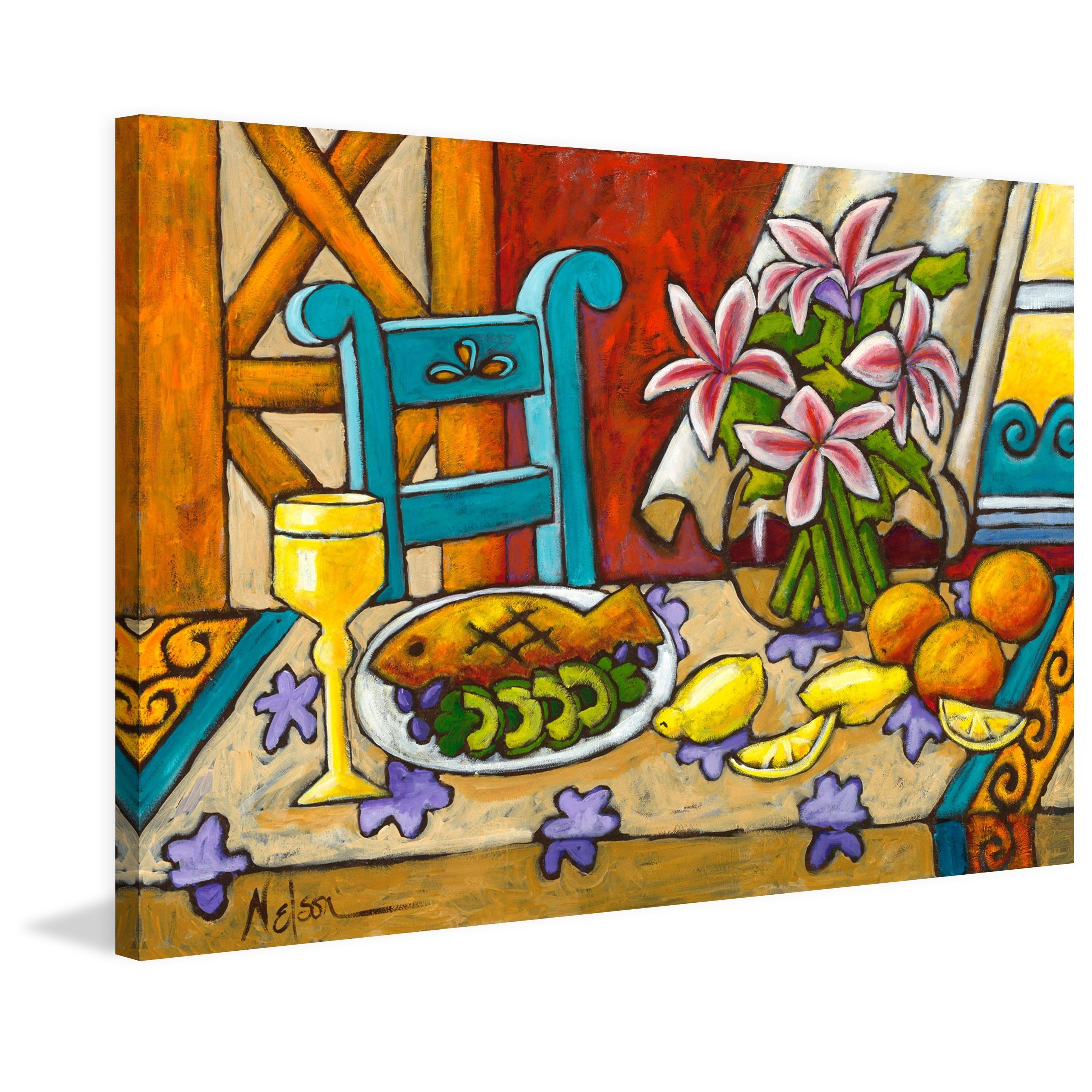 Marmont Hill "Lillies by the Sea" by Janet Nelson Painting Print on Wrapped Canvas