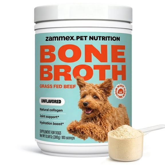 Zammex Bone Broth For Dogs & Cats, Grass-Fed Beef Bone Broth, Pet Food Topper For Picky Eaters, 100 Servings