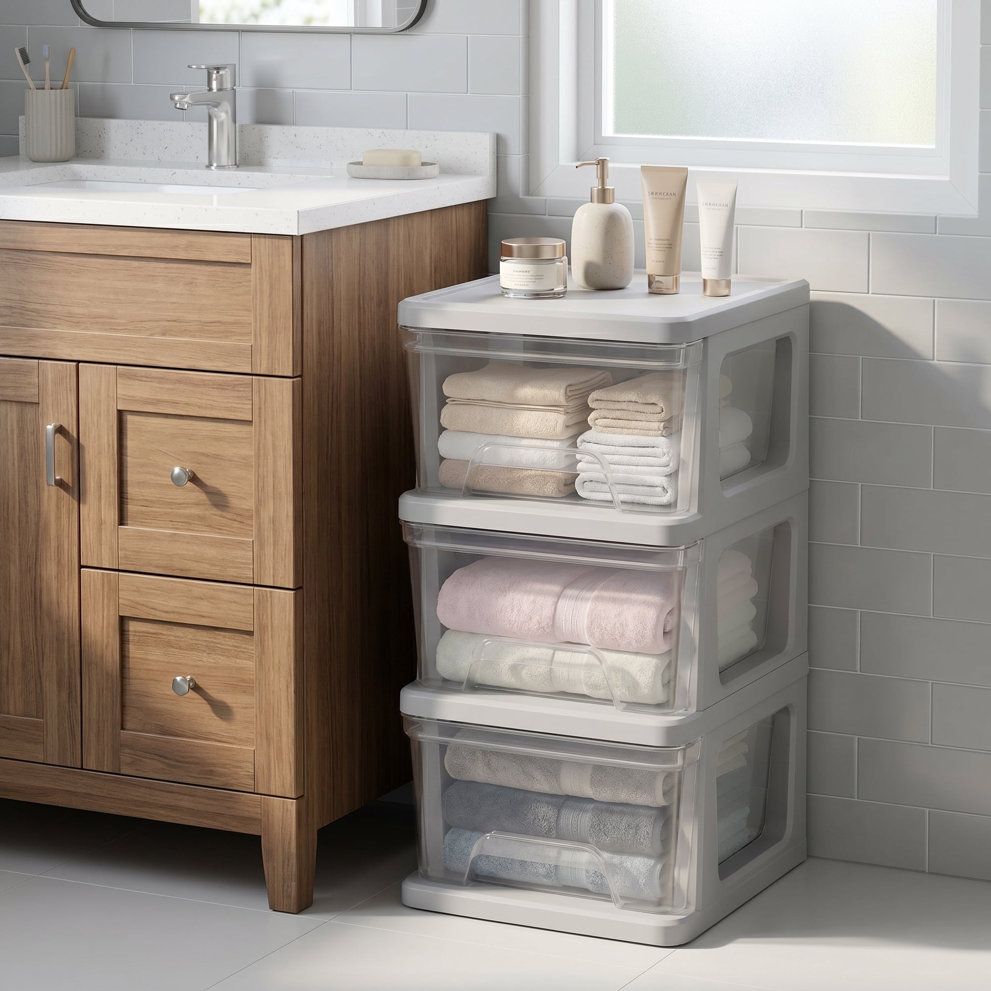 Starplast 3-Drawer Organization Tower Medium Storage Cart, Silver Plastic