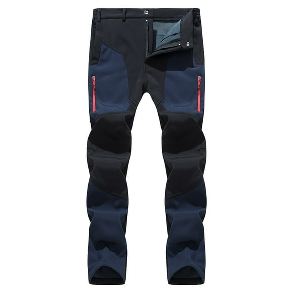 fartey Men's Snow Ski Outdoor Waterproof Windproof Fleece Lined Cargo Hiking Pants Work Straight Leg Patchwork Trouser with Zipper Pockets