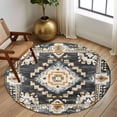 thumbnail image 2 of Round Rugs 5Ft, Grey Orange Boho Round Area Rug Washable Indoor Throw Carpet, Southwestern Ethnic Retro Geometric Soft Non Slip Circle Rug for Cabinet Bathroom Home Decor Aesthetic, 2 of 8