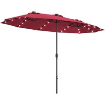 AEGFKD15 Ft Double Sided Patio Umbrella with Solar Lights, Extra Large Rectangle Outdoor Umbrella with 36 LED Lights & Crank Handle for Deck, Poolside, Garden, Backyard (Burgundy)