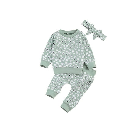 

Canrulo Infant Baby Girls Clothes Daisy Print Long Sleeve Pullover Sweatshirt Tops Pants Fall Winter Outfits Light Blue 6-12 Months