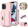 thumbnail image 1 of for iPhone 12 Pro Max Crossbody Wallet Case, Elegant Premium PU Leather Shoulder Strap Lanyard Cover with Metal Lock Button Card Slots Soft Silicone Shockproof Case,Pink, 1 of 5
