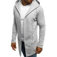 thumbnail image 3 of Wuxian Men Sweatshirts Full Zip Mid Length Drawstring Casual Hoodie Long Sleeve Solid Sweatshirt With Pockets Streetwear,Grey,L, 3 of 7