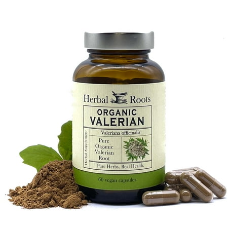 Herbal Roots - Pure Organic Valerian Root Capsules - 900 mg - Supports Healthy Sleep Cycle* with no Melatonin, Non-GMO - 60 Count Vegan Capsules, Herbal Supplement