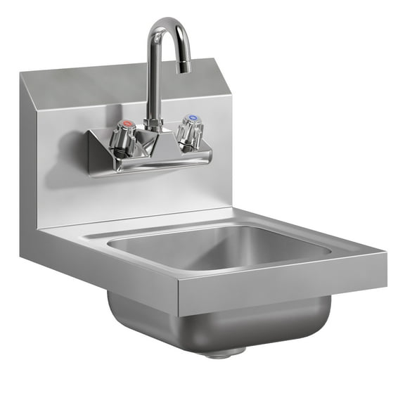 12 in. x 16 in. Stainless Steel Hand Sink | Commercial Wall Mount Hand Basin with Gooseneck Faucet, Strainer, Back Splash | NSF Certified | Perfect for Restaurants, Bars, Stores, Kitchen and More