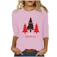 thumbnail image 2 of HOMBOM Womens Pink Shirts Plus Size Festive Holiday 3/4 Sleeve Snowman Xmas Christmas Shirts for Women Crewneck, 2 of 5