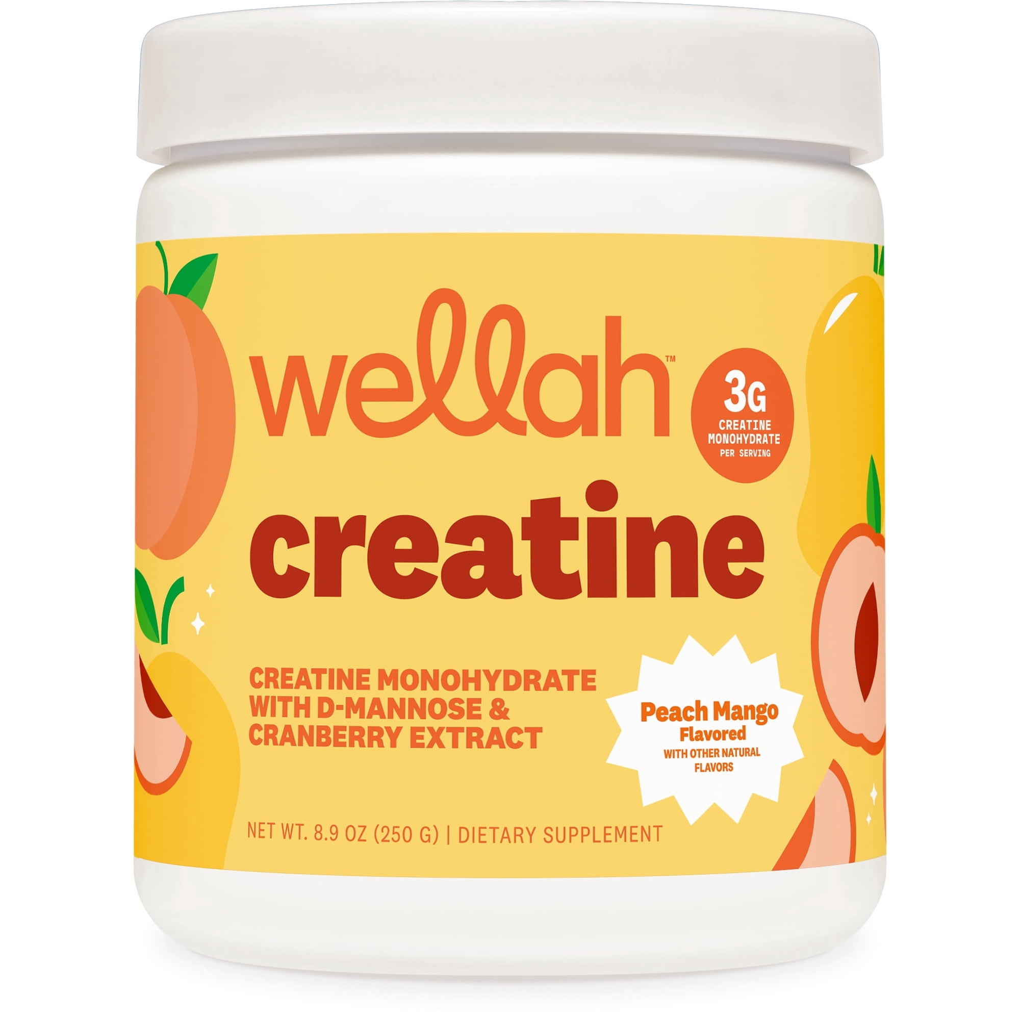 Wellah Creatine for Women - Creatine Monohydrate with Dandelion & Cranberry Extract (50 Servings, Peach Mango)