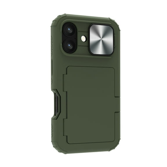ShellTech for iPhone 16 Plus Case Wallet, Built-in Card Holder (4-5 Cards), Slide Camera Cover, Military Grade Drop Protection, Rugged Heavy Duty Men Women Protective Phone Case,Green