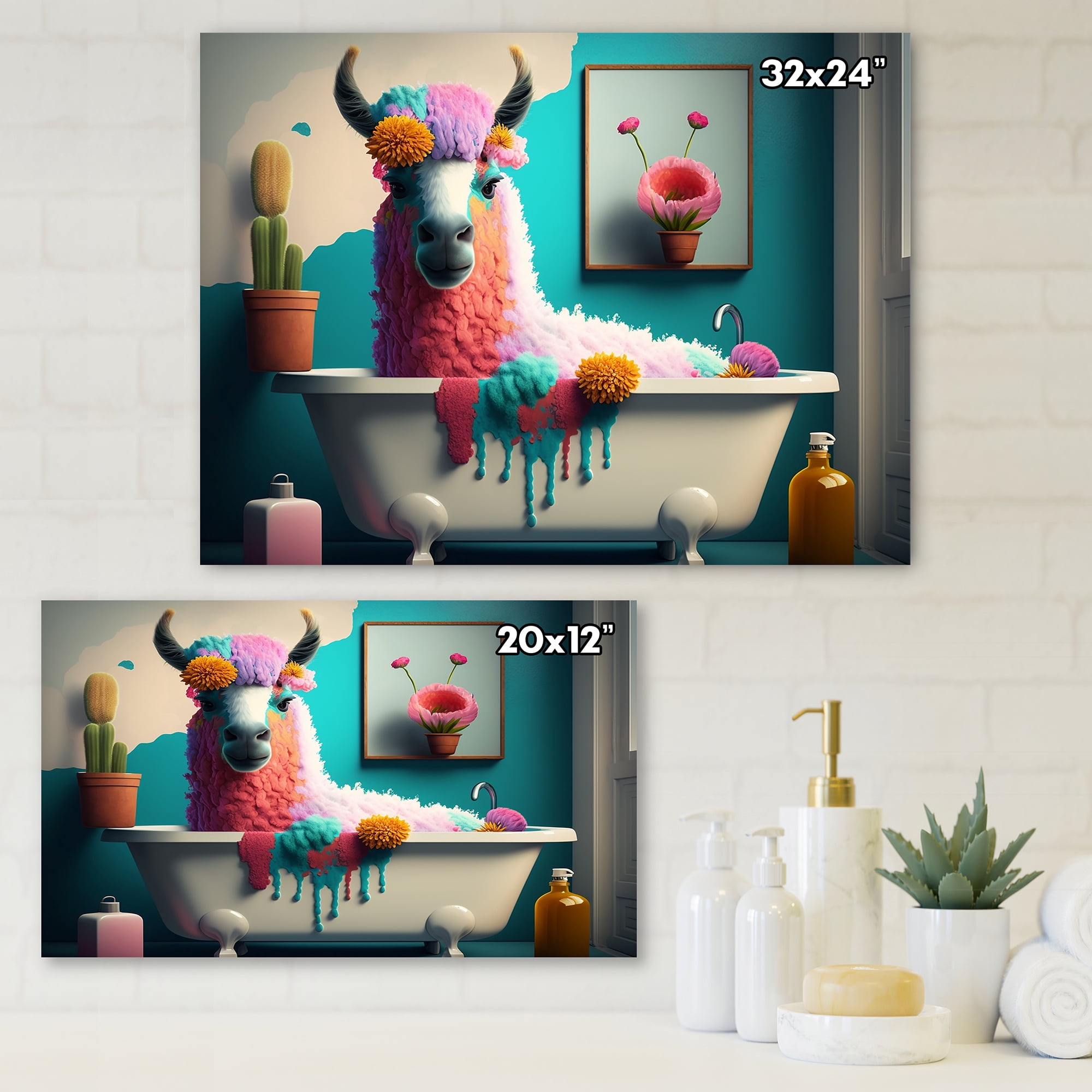 Designart Funny Llama In The Bath IV Canvas Wall Art