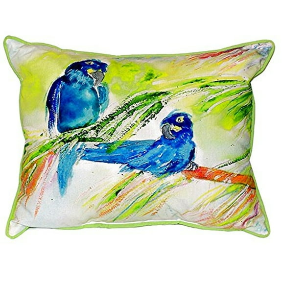 Betsy Drake SN137 11 x 14 in. Two Blue Parrots Small Indoor & Outdoor Pillow