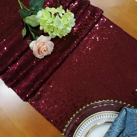 

Sequin Table Runner 12 x 108 Burgundy Sequin Table Cloth Runner Glitter Table Runner Decoration for Parties Birthday Wedding Table Supplies