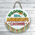 thumbnail image 5 of Flagwix Personalized Back To School Sign, Custom Round Wooden Teacher Name Sign, Classroom Decor, Unique Teacher Gifts, Rustic Colorful Crayon Door Sign - 14 inches, 5 of 9