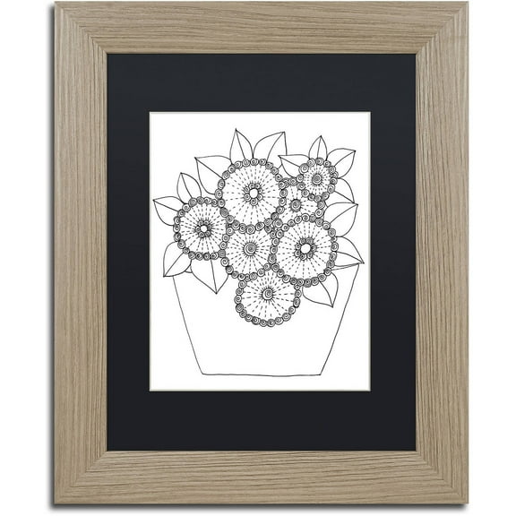 Trademark Fine Art "Flowers In A Pot" Canvas Art by KCDoodleArt Black Matte, Birch Frame