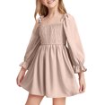 thumbnail image 2 of Sngxgn Girl's A Line Flowy Ruffle Sleeveless Party Mini Dress(Khaki,130), 2 of 7