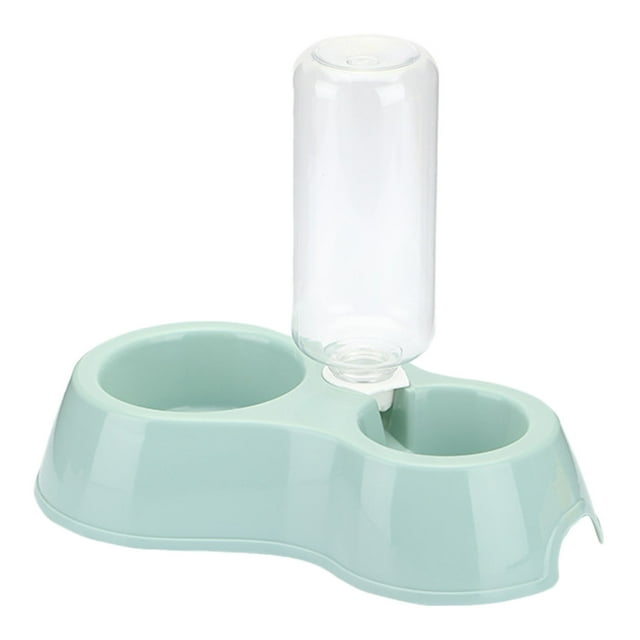 2 en 1 Comedero doble para gatos y perros Bebedero automático Botella bebedero Comedero Juego de cuencos para agua y comida para regar Conejo Gatito Azul Gris Verde