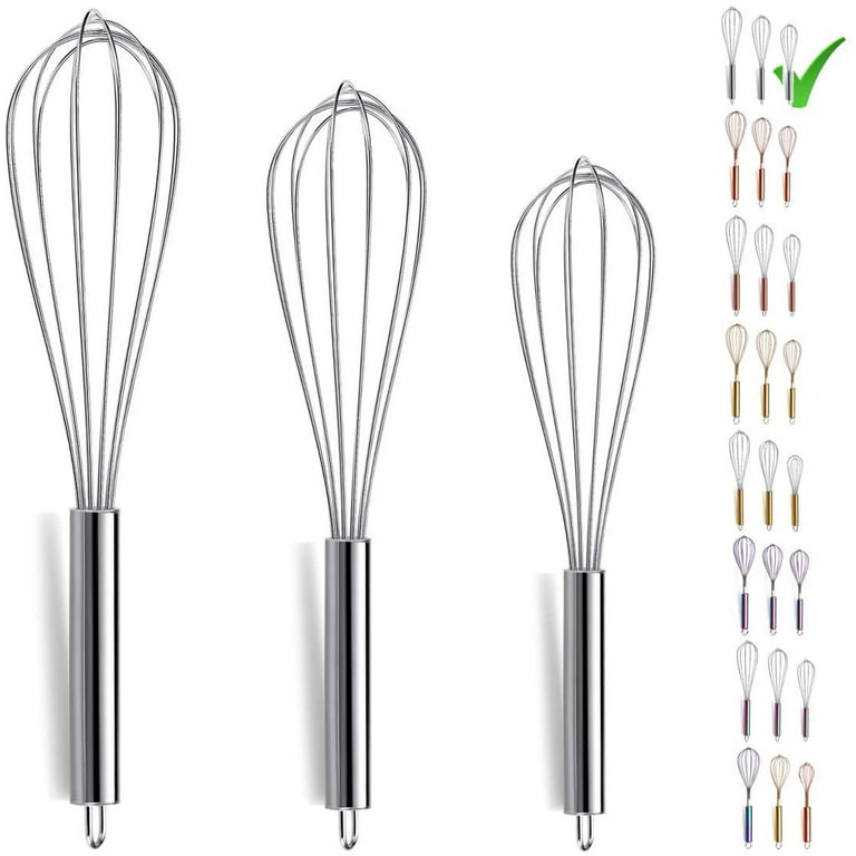 Zulay (3 Pack) Stainless Steel Whisk Set 8 10 12 - Sturdy 7 Wire Whisks  For Cooking & Baking - Kitchen Utensil Wisk For Blending, Stirring