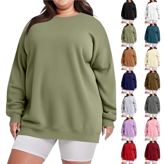 Frostluinai Women Plus Size Sweatshirts Long Sleeve Crew Neck Casual Oversized Pullover Solid Loose Fit Sweat Shirts Gifts for Women