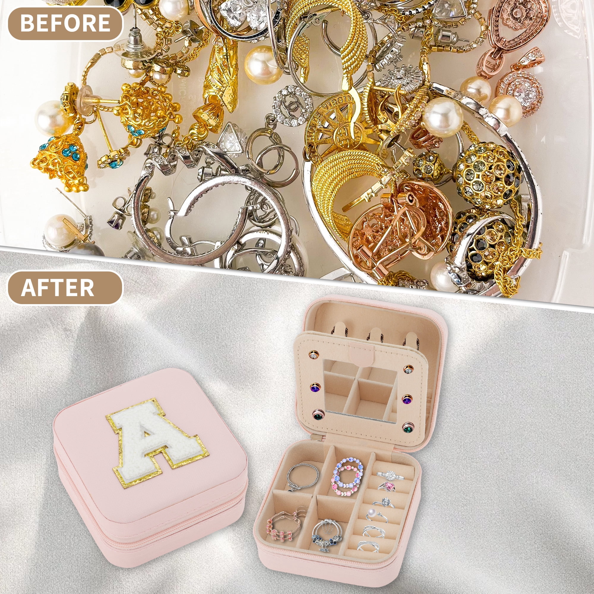Unique Bargains Letter I Travel Jewelry Box, Organizer for Necklace and Ring