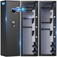 thumbnail image 1 of Omethey 4-5 Fireproof Gun Safes, Quick Access Fingerprint Gun Safe, Gun Cabinet with Backlit Keypad & Mute Mode, Long Gun Safe with Adjustable Gun Support, Removable Shelf & Metal Storage Box, 1 of 6
