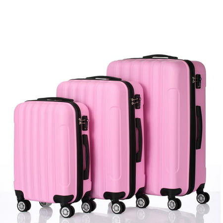 3 PCS Luggage Travel Set Bag ABS Trolley Hard Shell Suitcase w/TSA (Best Suitcase To Live Out Of)